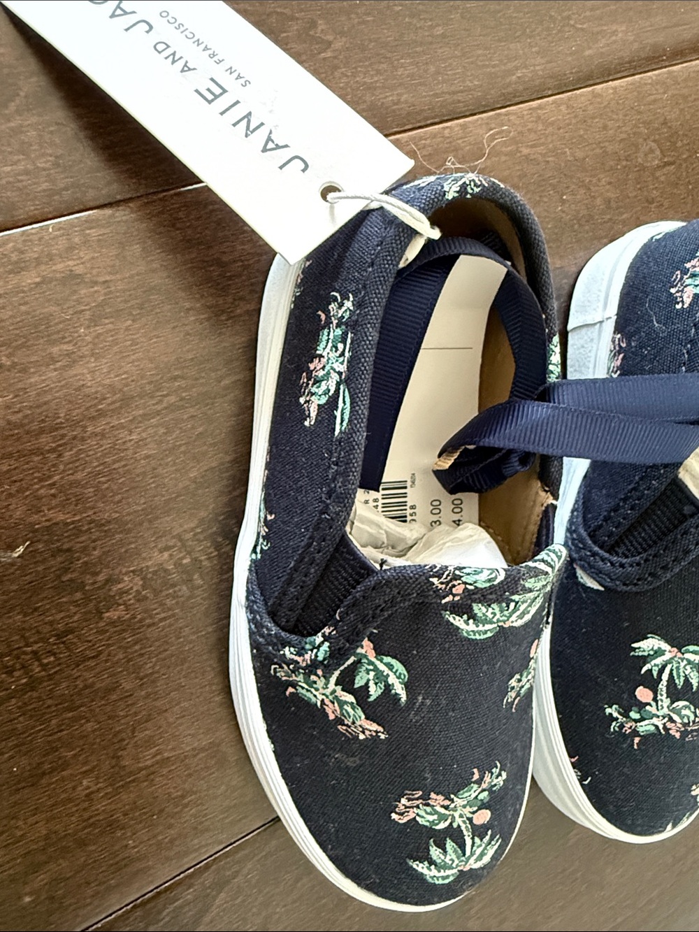 NWT Janie and Jack Navy Slip-On Sneakers with Palm Print - Picture 2 of 6